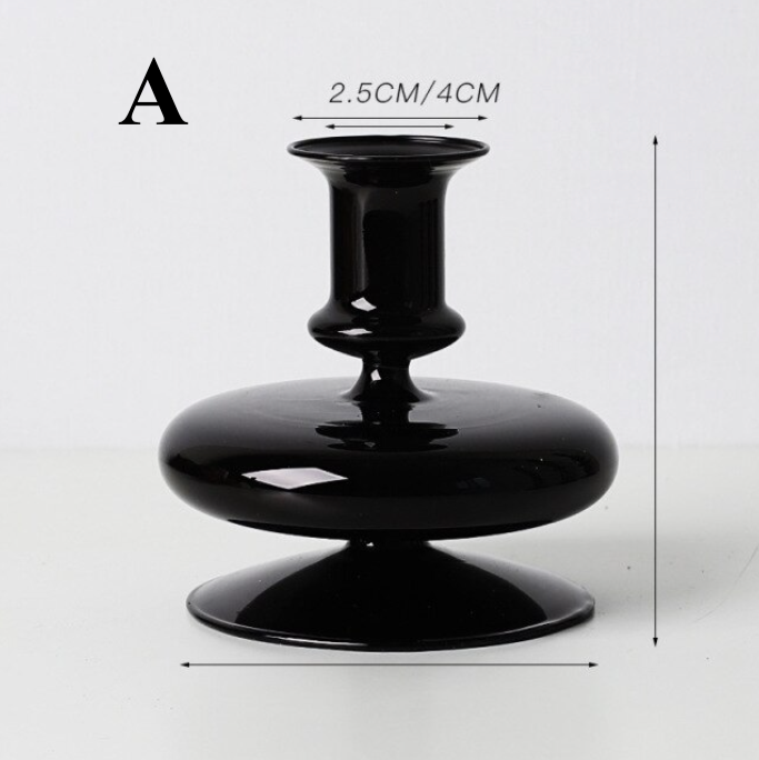 GLASS CANDLESTICK HOLDER - BLACK