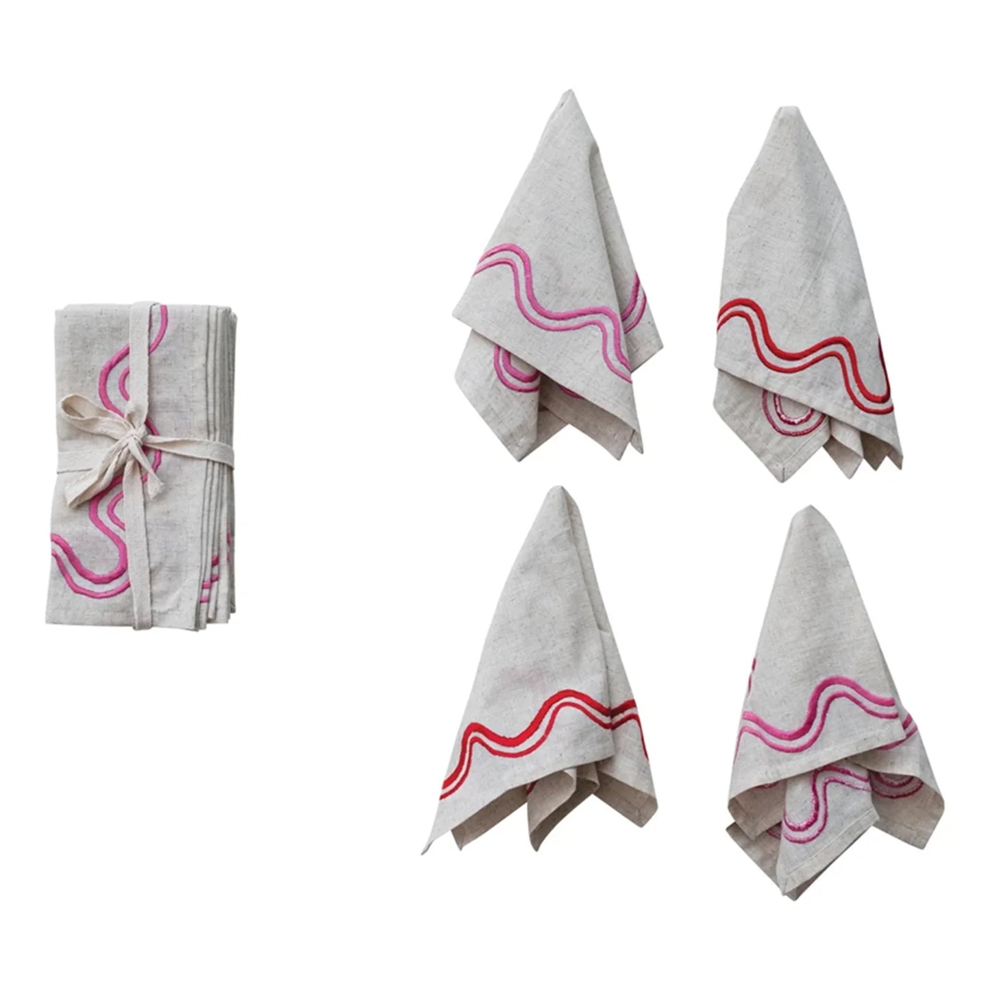NAPKINS WITH WAVY EMBROIDERED LINES