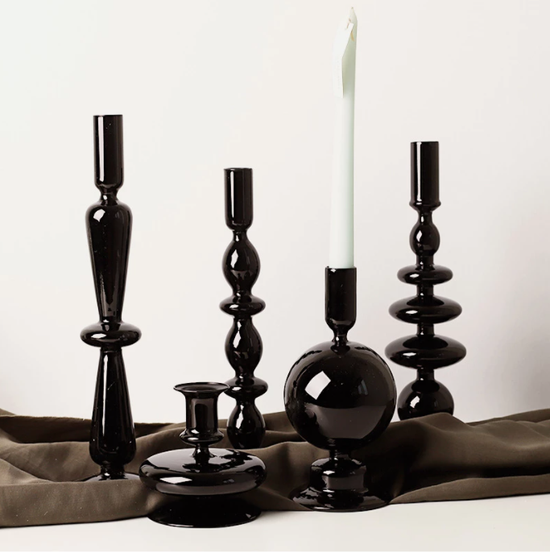 GLASS CANDLESTICK HOLDER - BLACK TALL