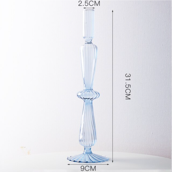 GLASS CANDLESTICK HOLDER - CLEAR BLUE