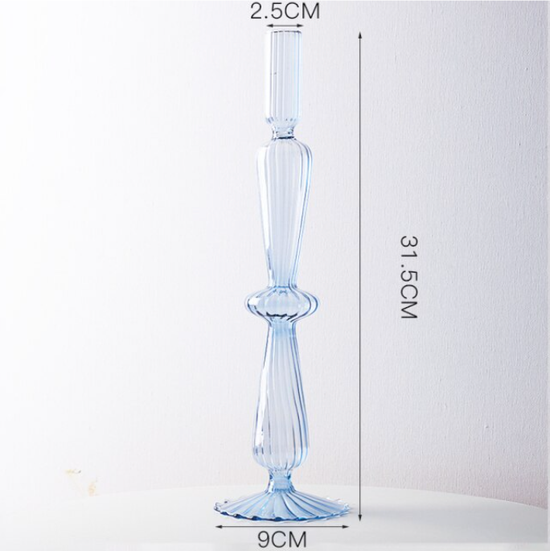 GLASS CANDLESTICK HOLDER - CLEAR BLUE