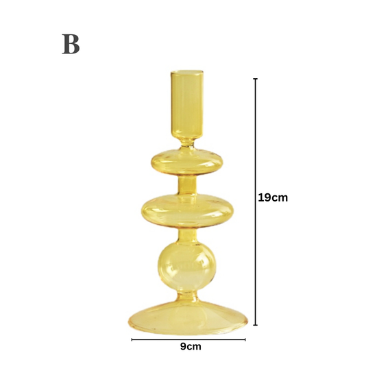 GLASS CANDLESTICK HOLDER - YELLOW