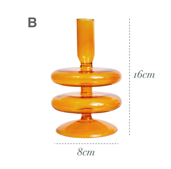 GLASS CANDLESTICK HOLDER/VASE - ORANGE