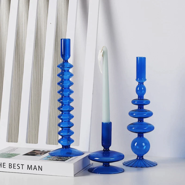 GLASS CANDLESTICK HOLDER - BLUE