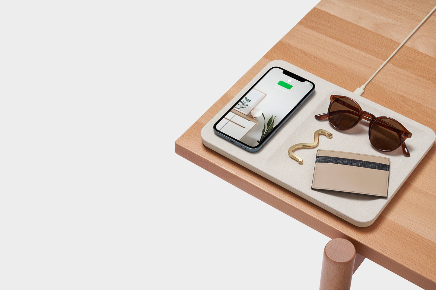 CATCH:3 ESSENTIALS LINEN WIRELESS CHARGER VALET TRAY - CHARCOAL