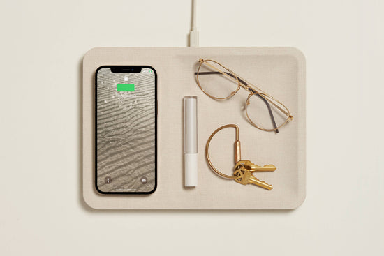 CATCH:3 ESSENTIALS LINEN WIRELESS CHARGER VALET TRAY - CHARCOAL