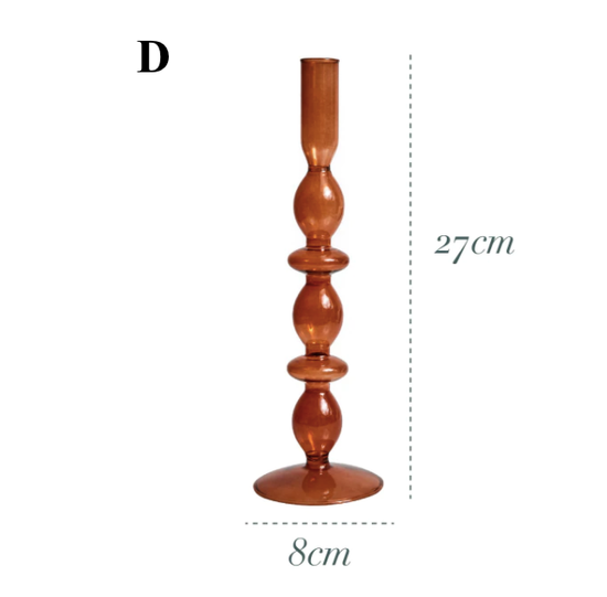 GLASS CANDLESTICK HOLDER - BROWN