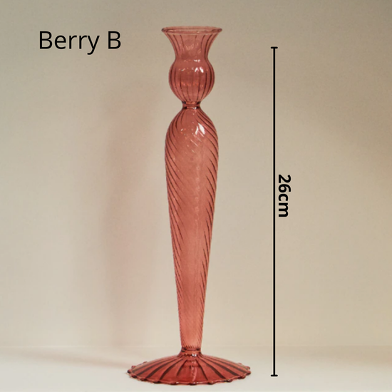 GLASS CANDLESTICK HOLDER - NORDIC BERRY