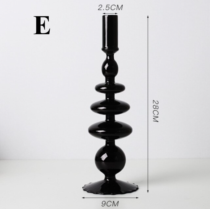 GLASS CANDLESTICK HOLDER - BLACK TALL