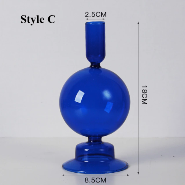 GLASS CANDLESTICK HOLDER - BLUE