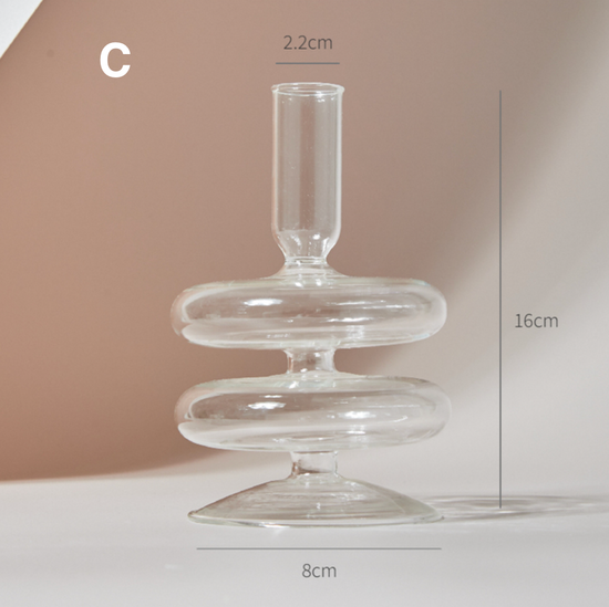 GLASS CANDLESTICK HOLDER - CLEAR