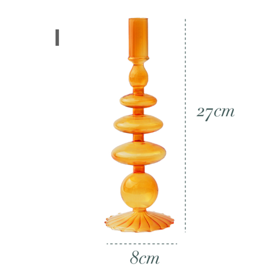 GLASS CANDLESTICK HOLDER - ORANGE