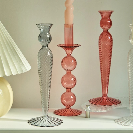 GLASS CANDLESTICK HOLDER - NORDIC BERRY