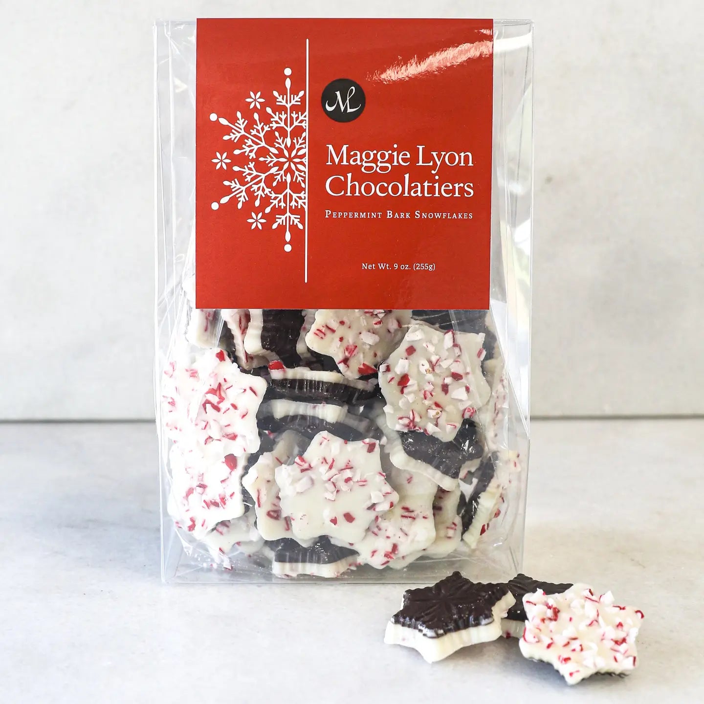 DARK & WHITE CHOCOLATE PEPPERMINT BARK SNOWFLAKES