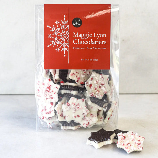 DARK & WHITE CHOCOLATE PEPPERMINT BARK SNOWFLAKES