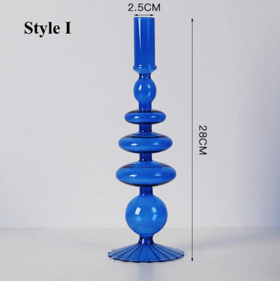 GLASS CANDLESTICK HOLDER - BLUE