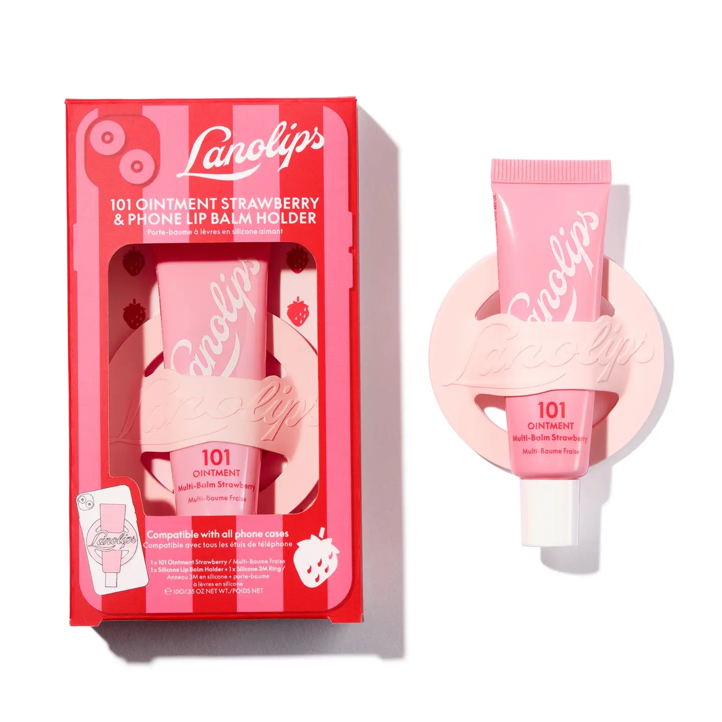 LANOLIPS STRAWBERRY & SWIPE PHONE LIP BALM HOLDER