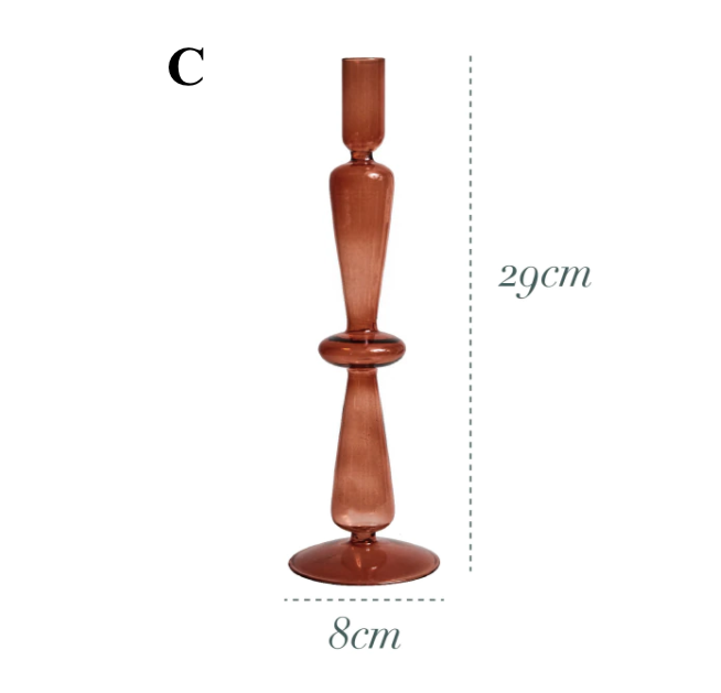 GLASS CANDLESTICK HOLDER - BROWN