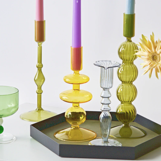 GLASS CANDLESTICK HOLDER - YELLOW