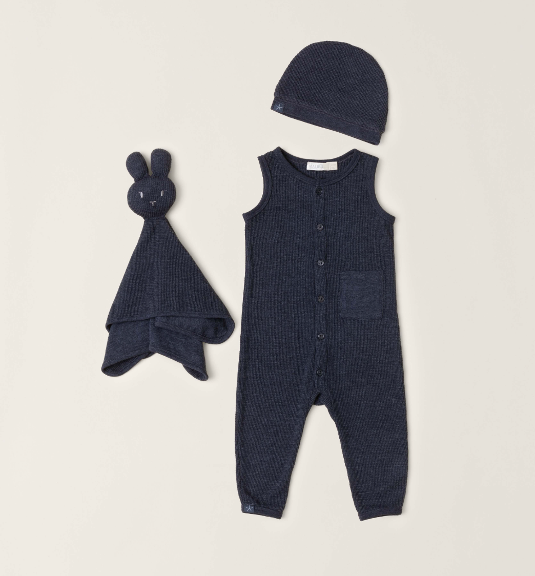 BAREFOOT DREAMS - BABY WAFFLE ONESIE SET - INDIGO