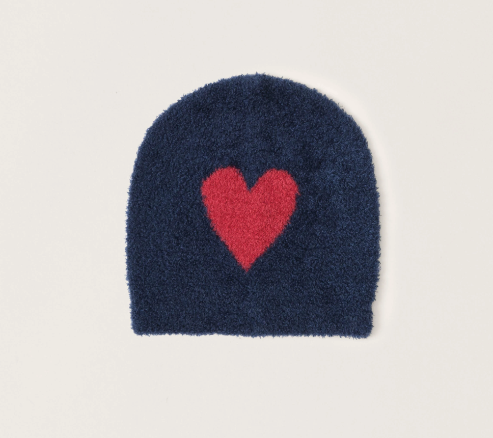 BAREFOOT DREAMS - COZYCHIC LITE BABY HEART BEANIE - MARINE/SCARLETT