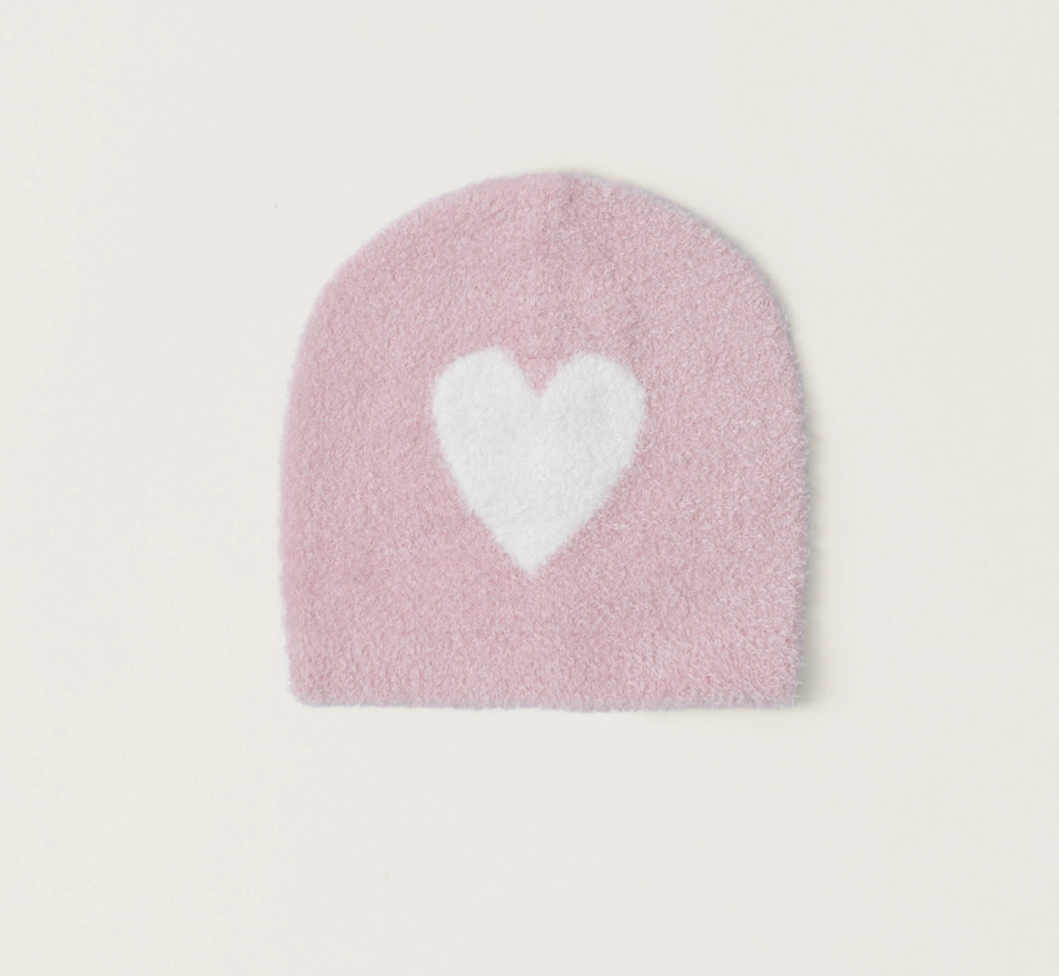 BAREFOOT DREAMS - COZYCHIC LITE BABY HEART BEANIE - PINK PEONIE/PEARL