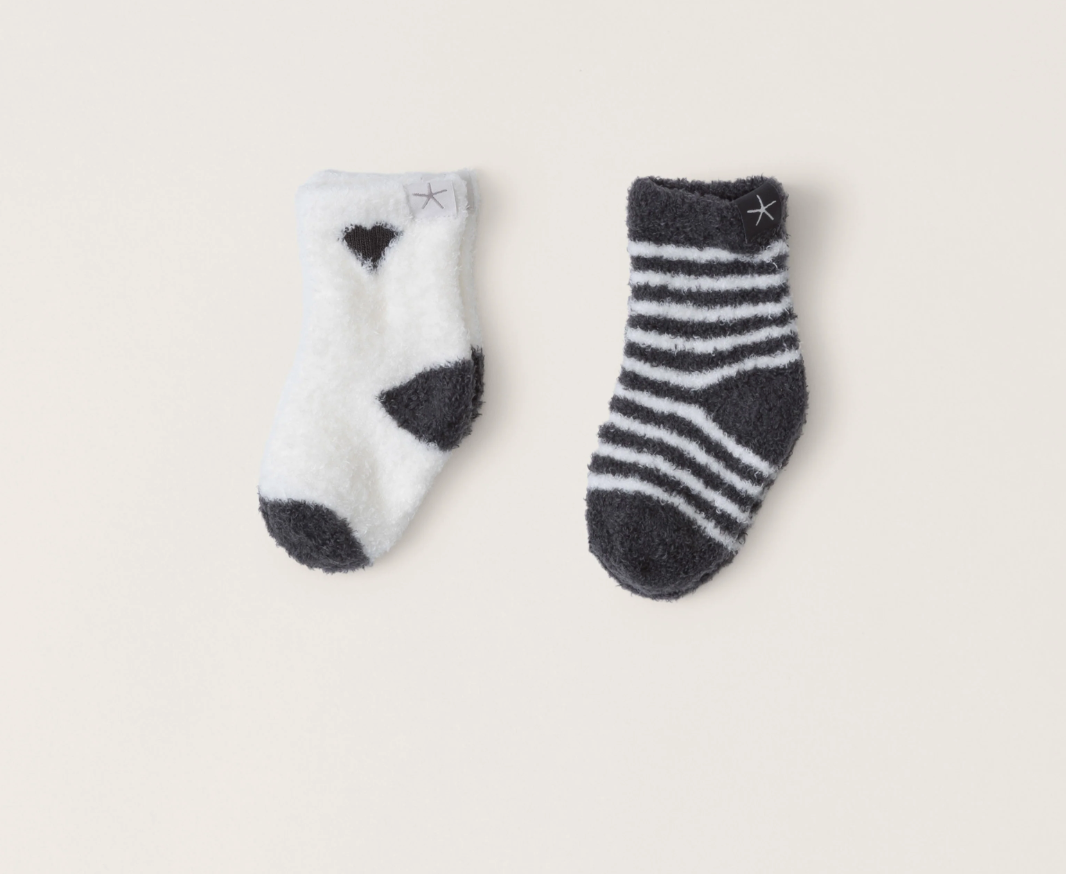 BAREFOOT DREAMS - COZYCHIC LITE BABY HEART SOCK SET - CARBON/PEARL