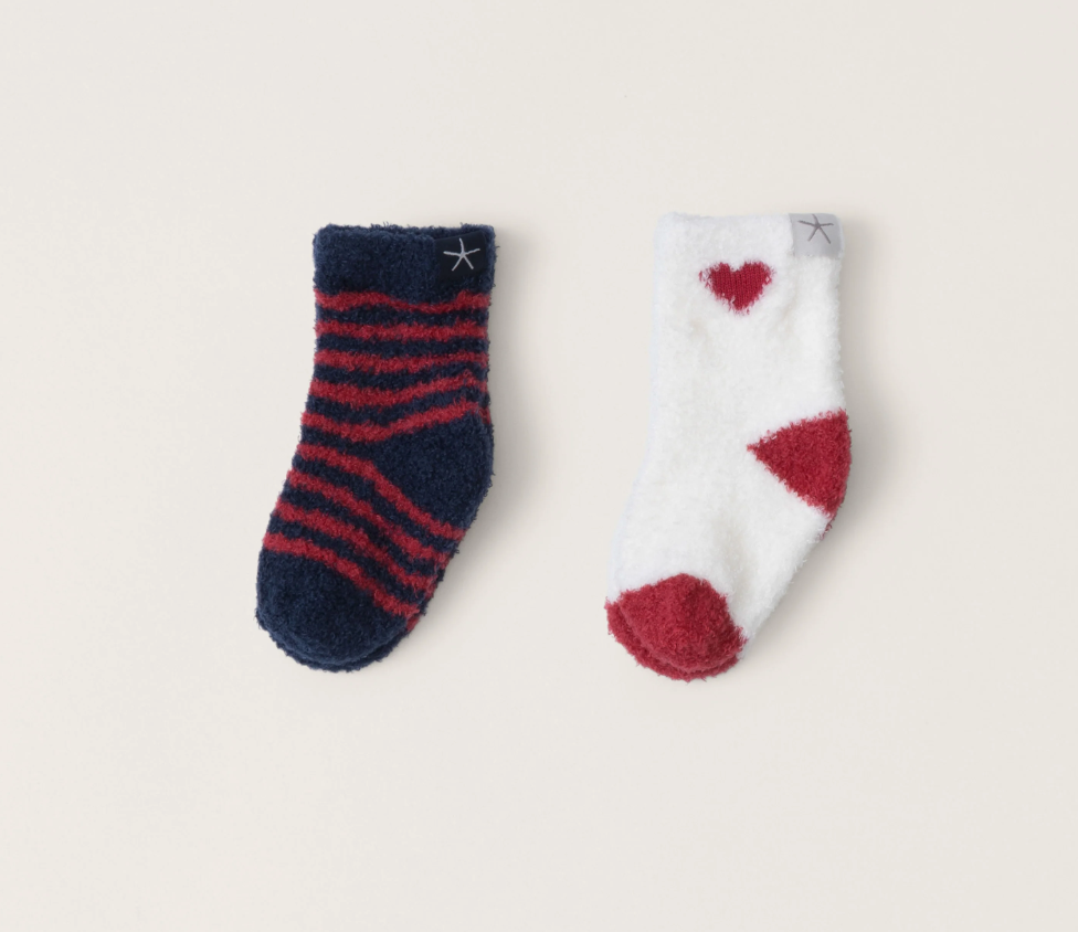 BAREFOOT DREAMS - COZYCHIC LITE BABY HEART SOCK SET - MARINE/SCARLETT