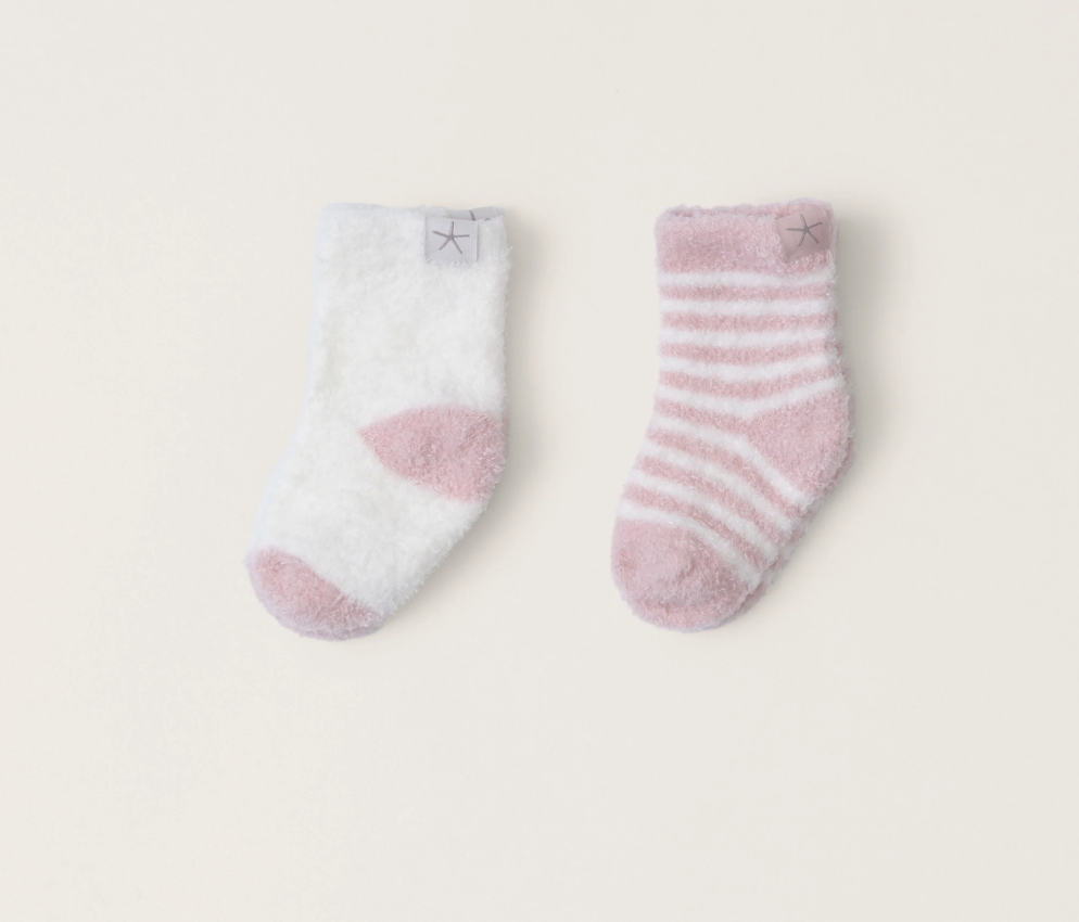 BAREFOOT DREAMS - COZYCHIC LITE BABY HEART SOCK SET - PINK PEONIE/PEARL