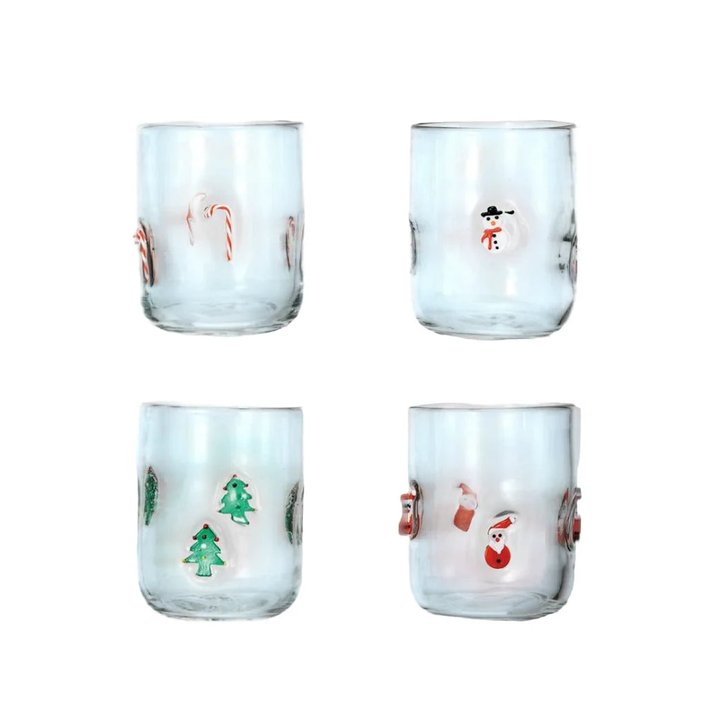 DRINKING GLASS W/EMBEDDED HOLIDAY ICON PATTERN