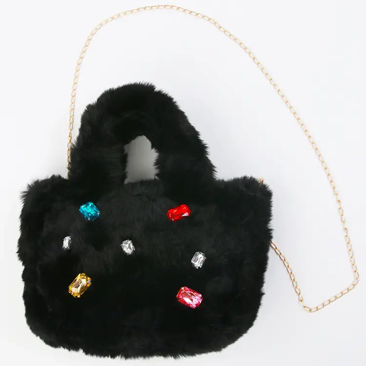 FUR JEWEL PURSE - BLACK