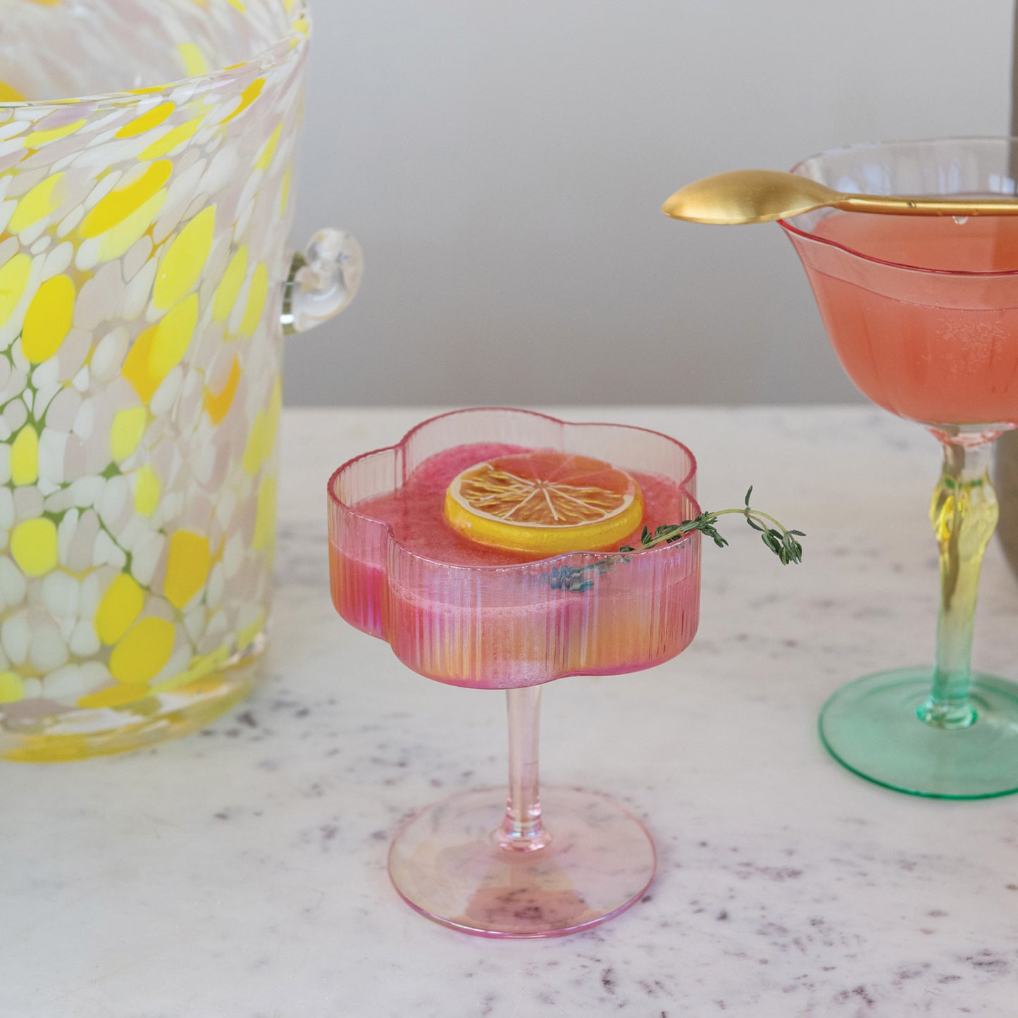 HAND-BLOWN PLEATED FLOWER COUPE GLASS