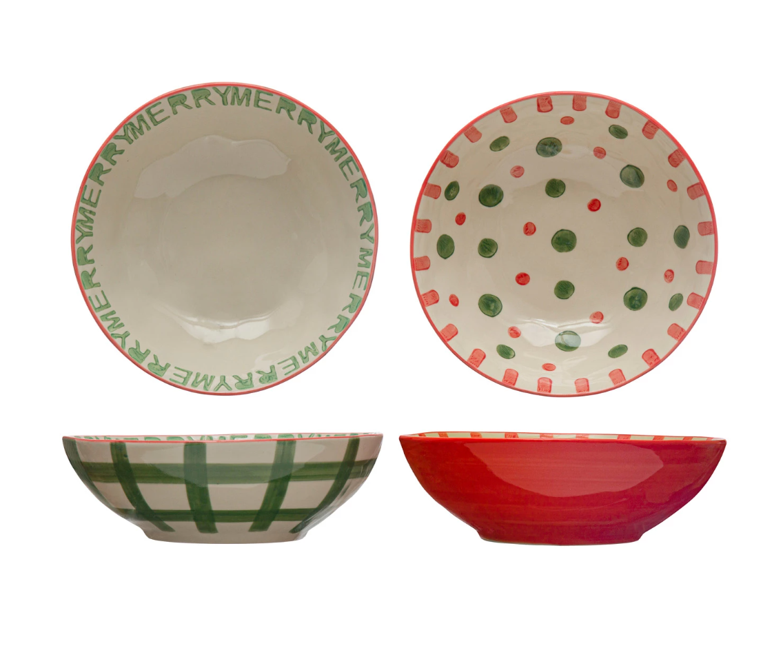 HOLIDAY PATTERNED STONEWARE BOWLS