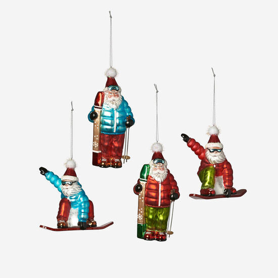 SANTA SKIER/SNOWBOARDER ORNAMENT