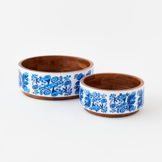 Load image into Gallery viewer, BLUE AND WHITE MANGO WOOD BOWL
