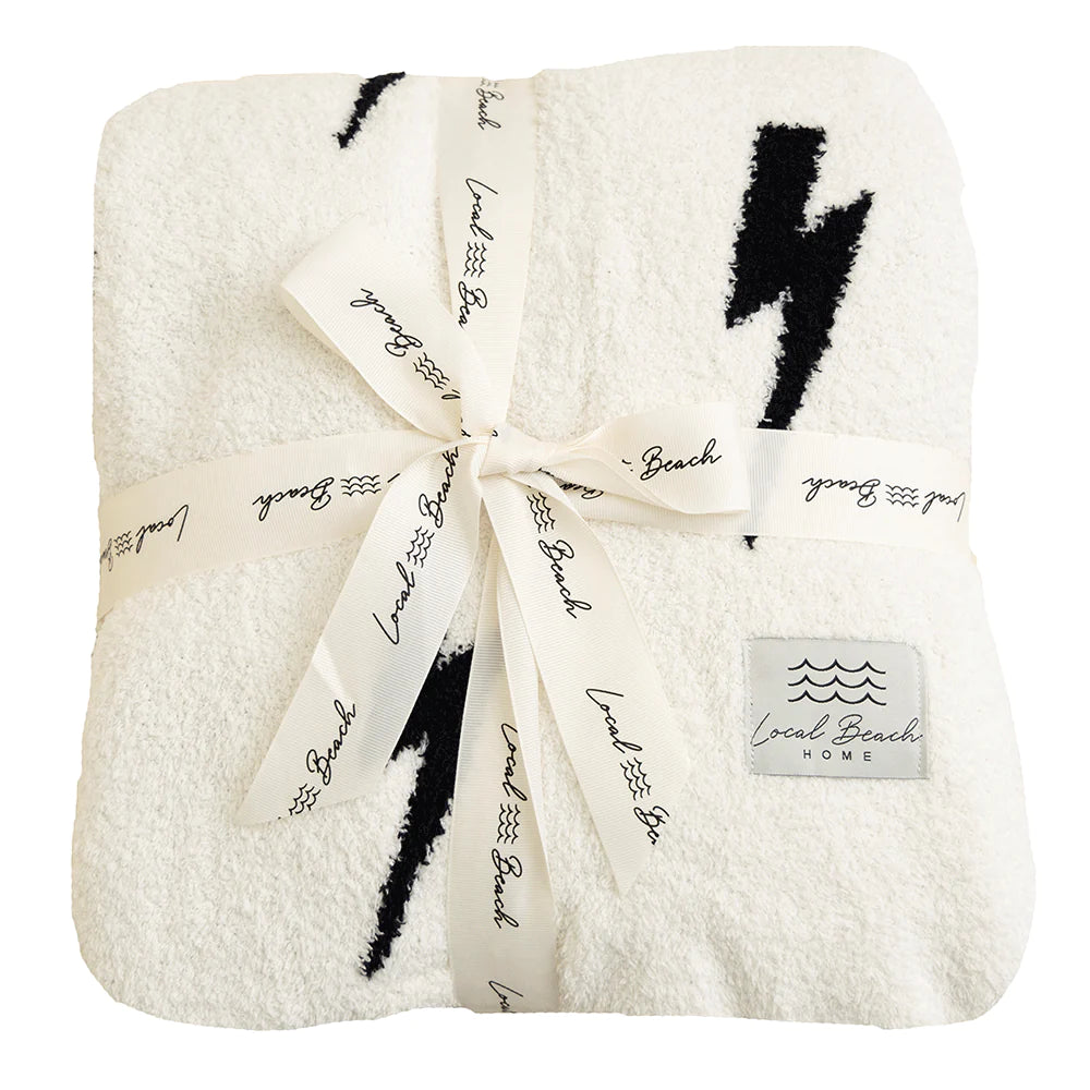 LOCAL BEACH LUXE BABY BLANKET - LIGHTENING BOLT - BLACK/CREAM