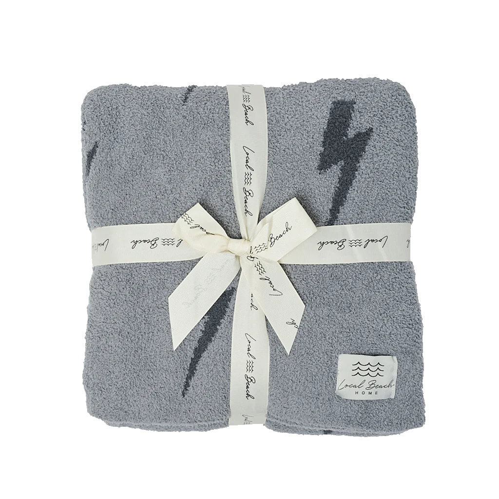 LOCAL BEACH LUXE BABY BLANKET - LIGHTENING BOLT - DARK GREY/SLATE