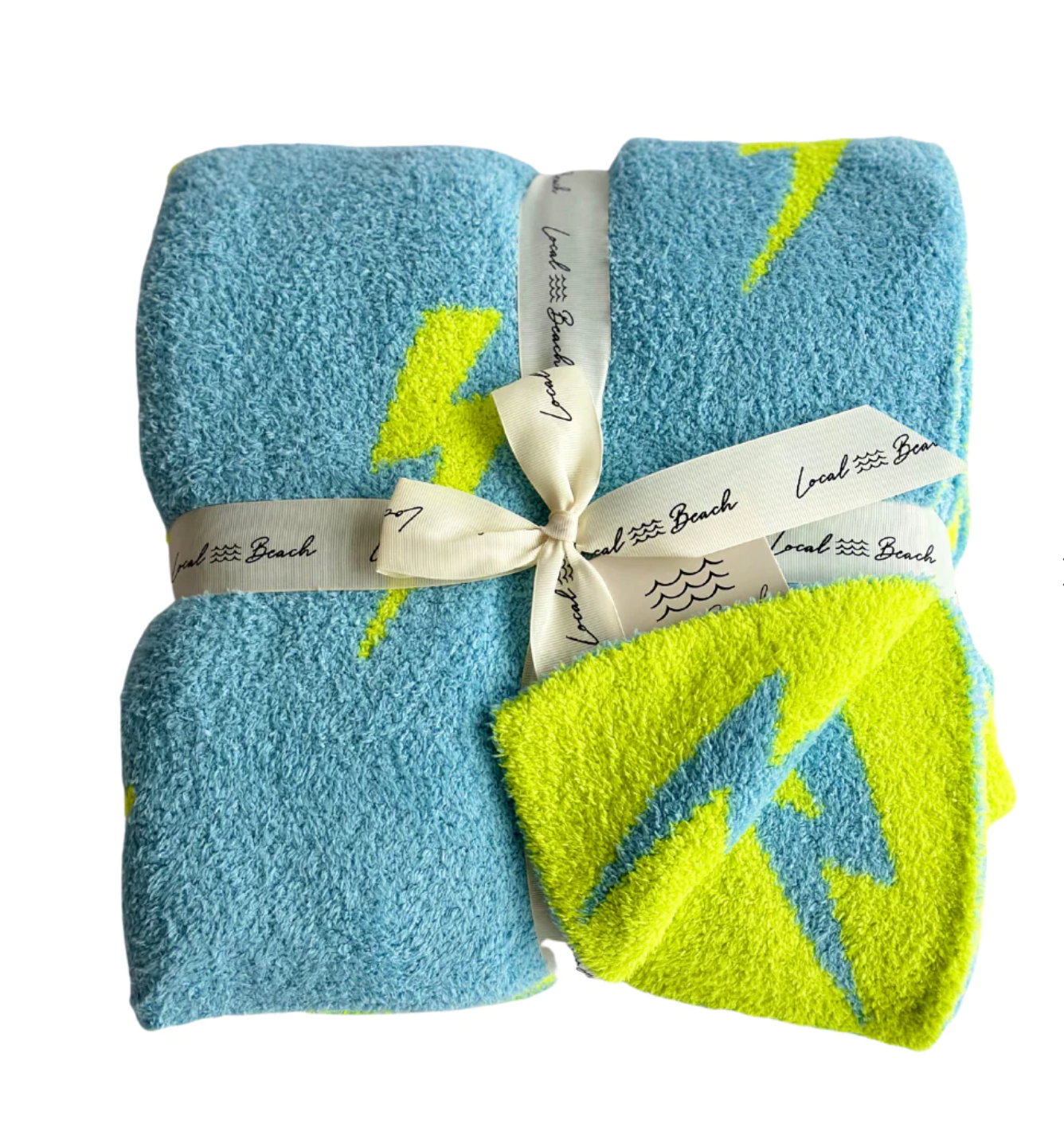 LOCAL BEACH LUXE BABY BLANKET - LIGHTENING BOLT - NEON BLUE/CITRON