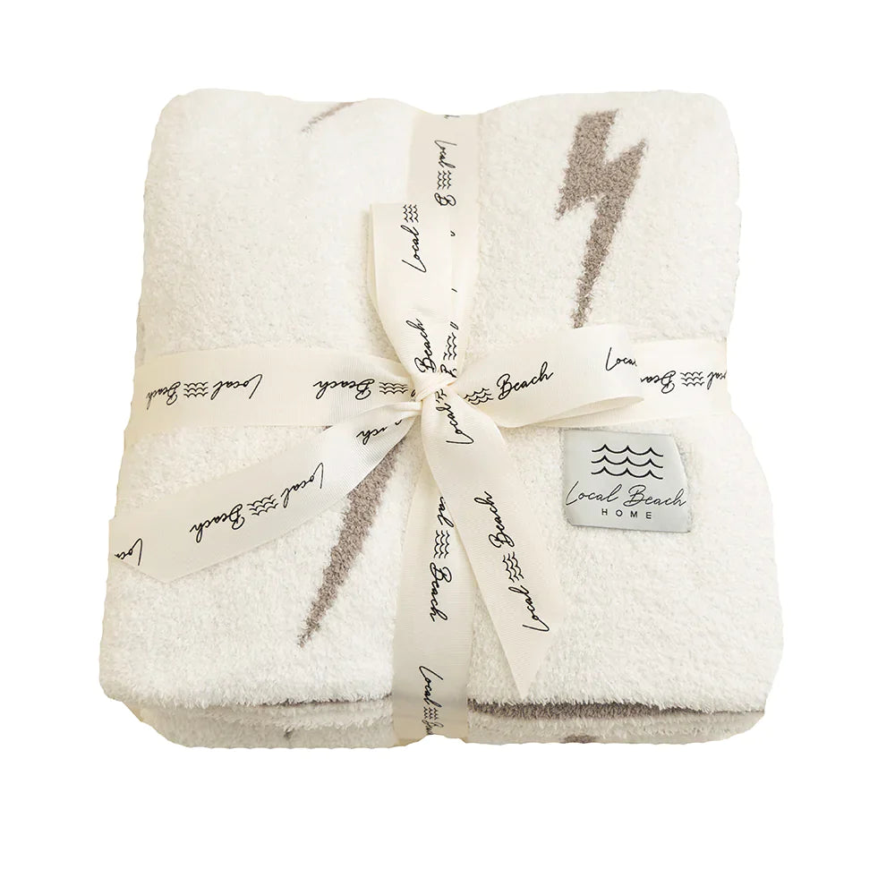 LOCAL BEACH LUXE BABY BLANKET - LIGHTENING BOLT - TAUPE/CREAM