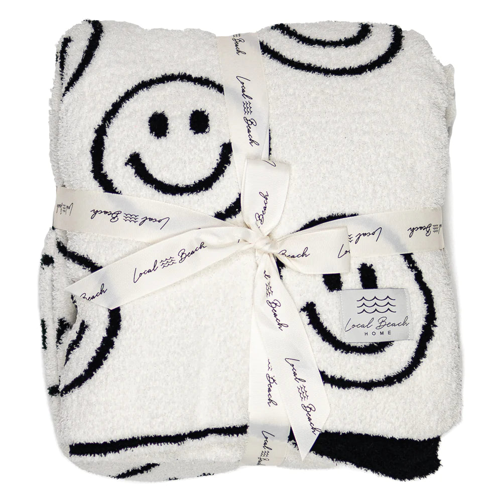 LOCAL BEACH LUXE BABY BLANKET - SMILEY - BLACK