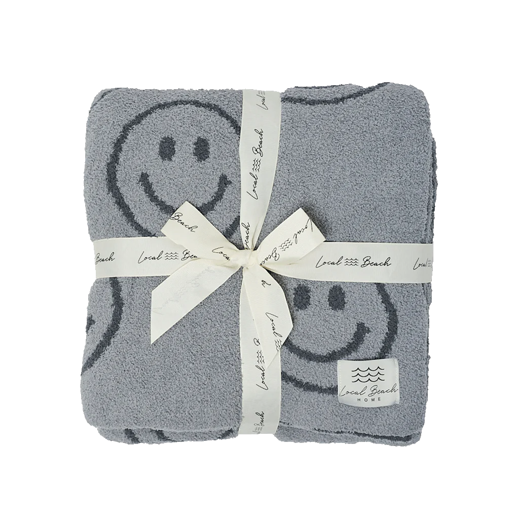 LOCAL BEACH LUXE BABY BLANKET - SMILEY - GREY