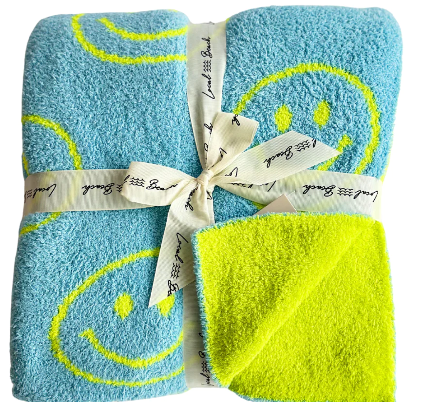 LOCAL BEACH LUXE BABY BLANKET - SMILEY - NEON BLUE/CITRON