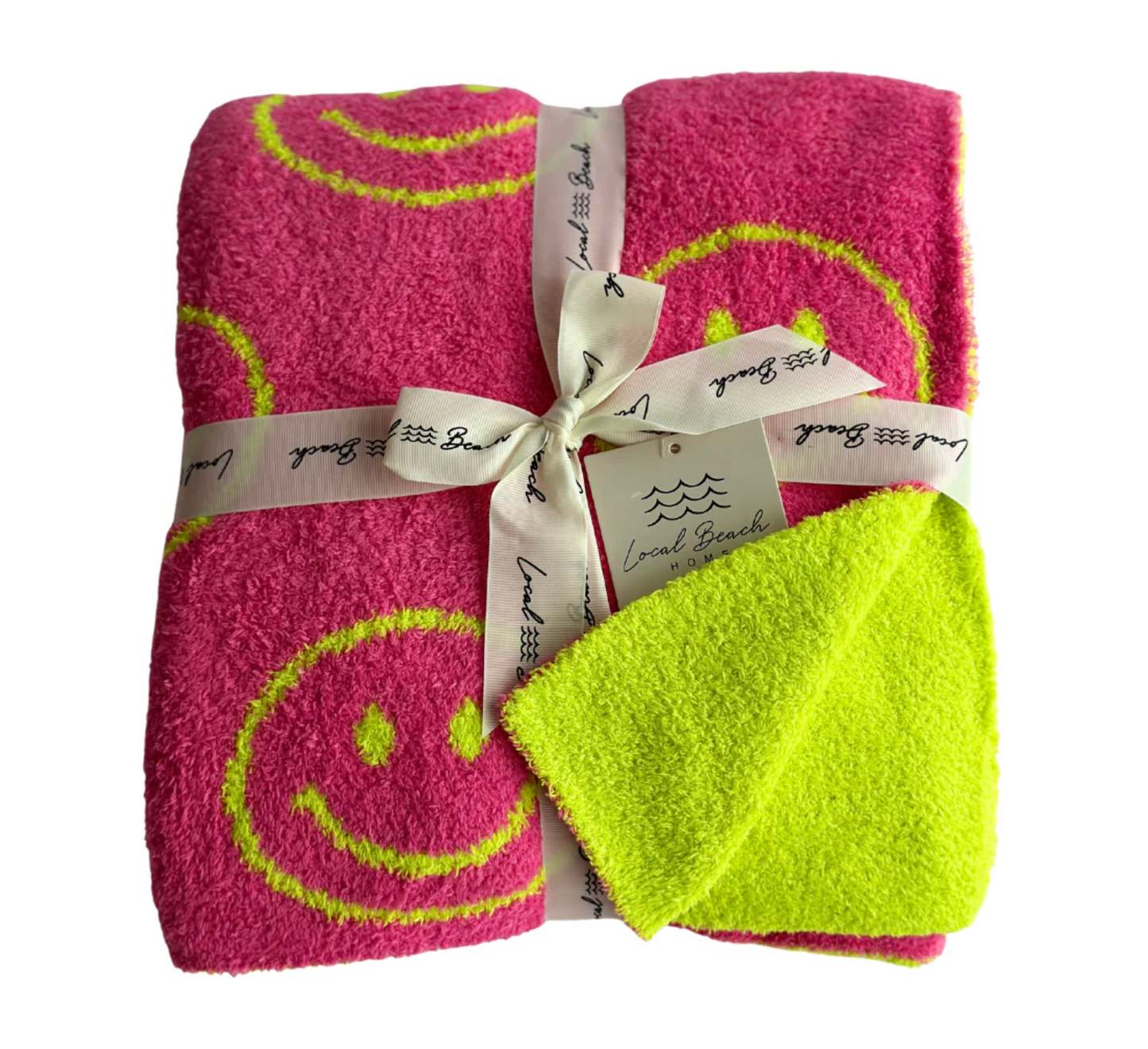LOCAL BEACH LUXE HOME BLANKET - SMILEY NEW PINK/CITRON
