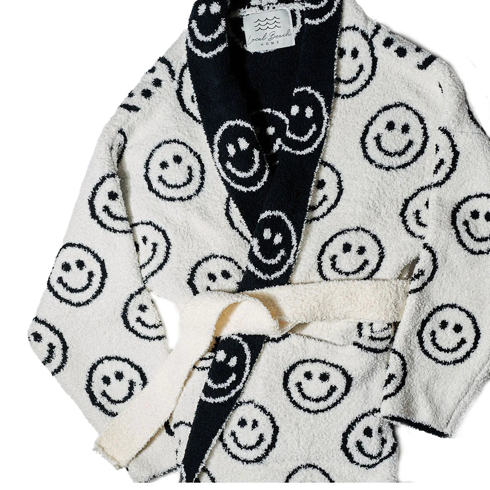 LOCAL BEACH LUXE ROBE - SMILEY BLACK/CREAM
