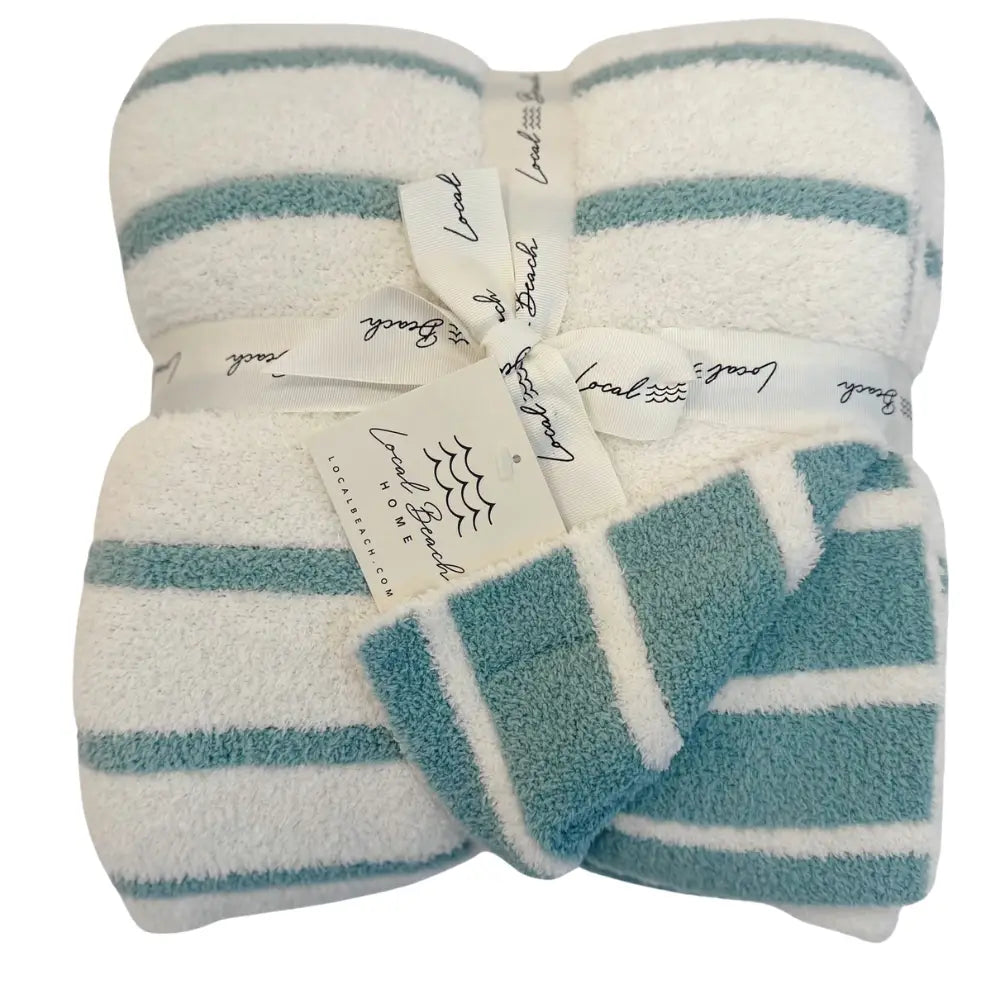 LOCAL BEACH STRIPED LUXE HOME BLANKET - LAGOON BLUE