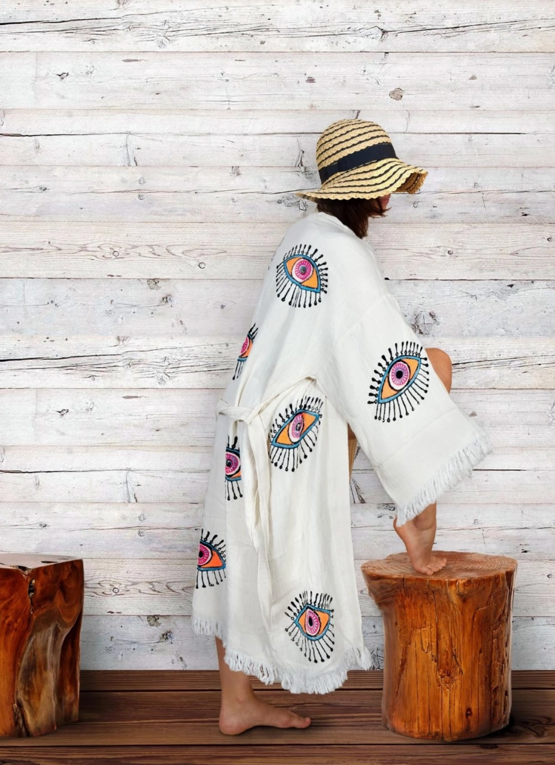 NEUTRAL MULTI EVIL EYE KAFTAN