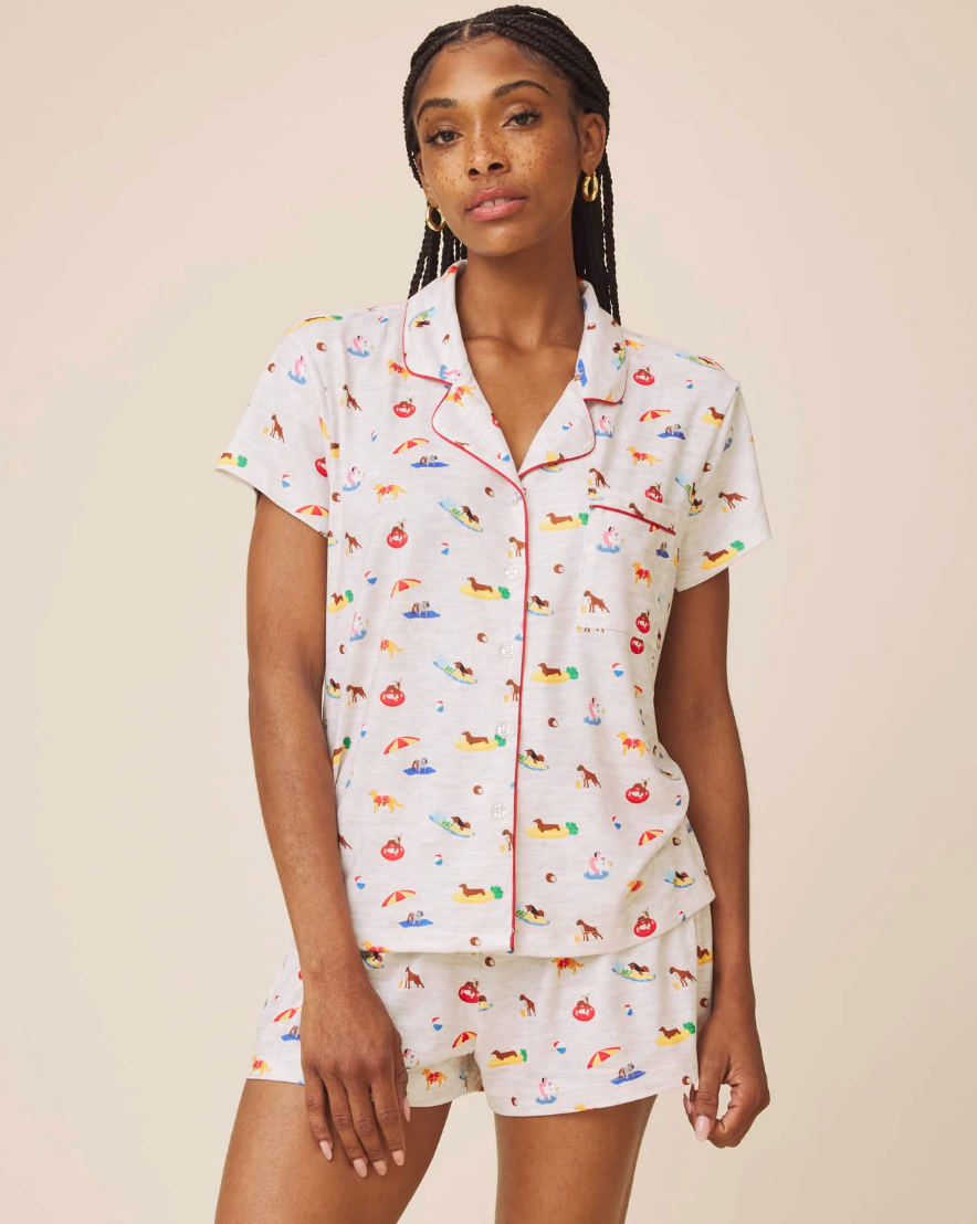 PILLOW SOFT SHORT PAJAMA SET - SPLENDID BEACH DOGS