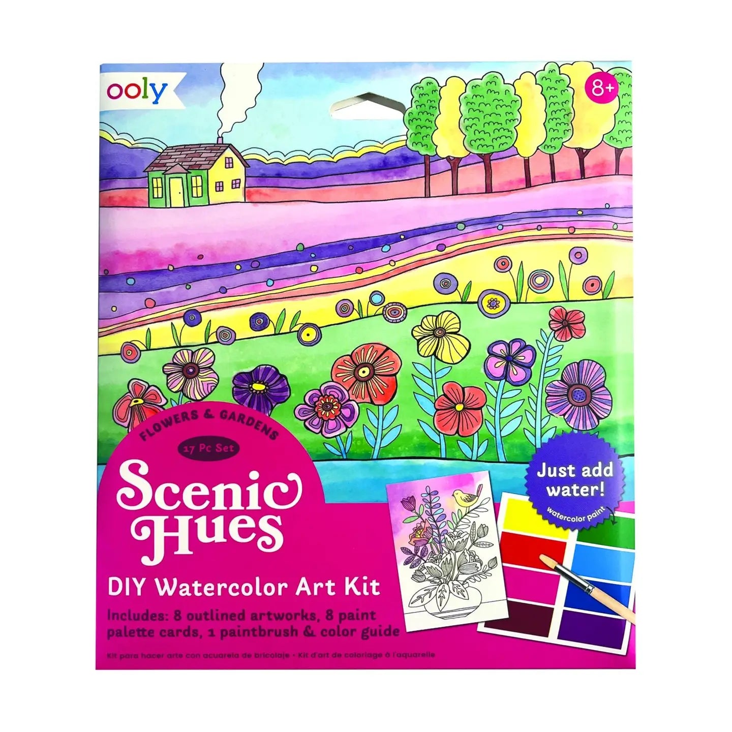 SCENIC HUES DIY WATERCOLOR KIT OOLY - FLOWERS & GARDENS