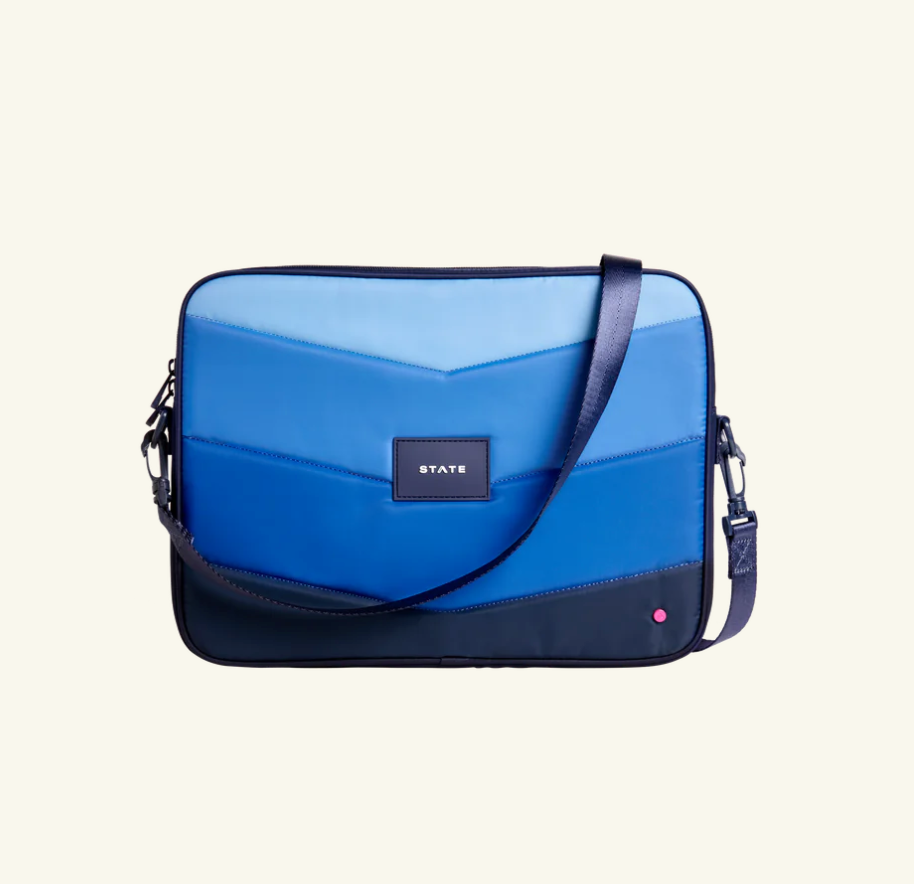 STATE ALLEN LAPTOP CASE - NAVY CHEVRON