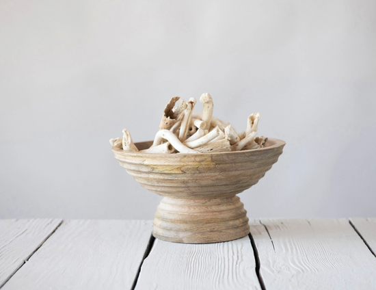 Load image into Gallery viewer, MANGO WOOD RIDGED FOOTED BOWL
